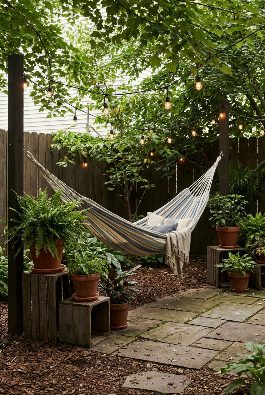 Serene Micro-Oasis with Hammock 1