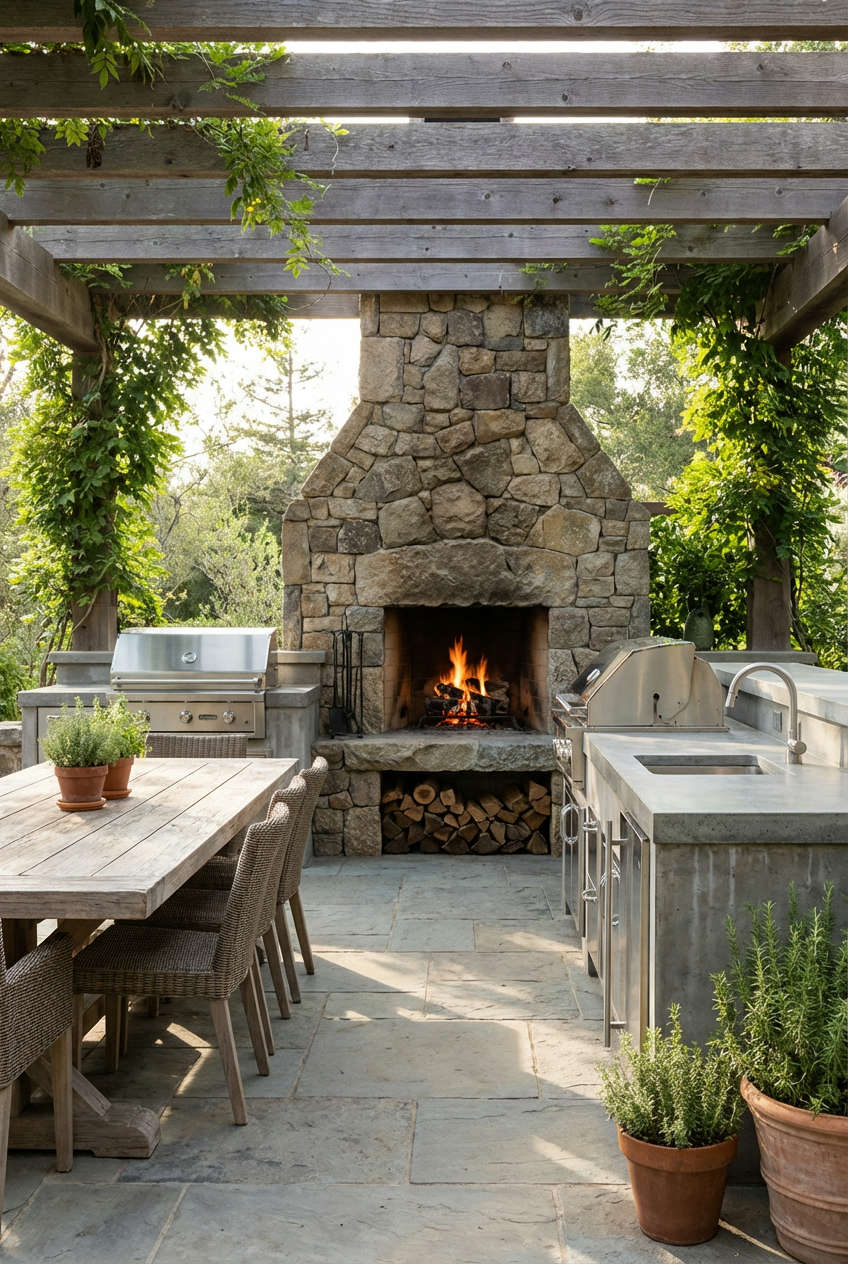 Built-in-Outdoor-Kitchen-Fireplace 1