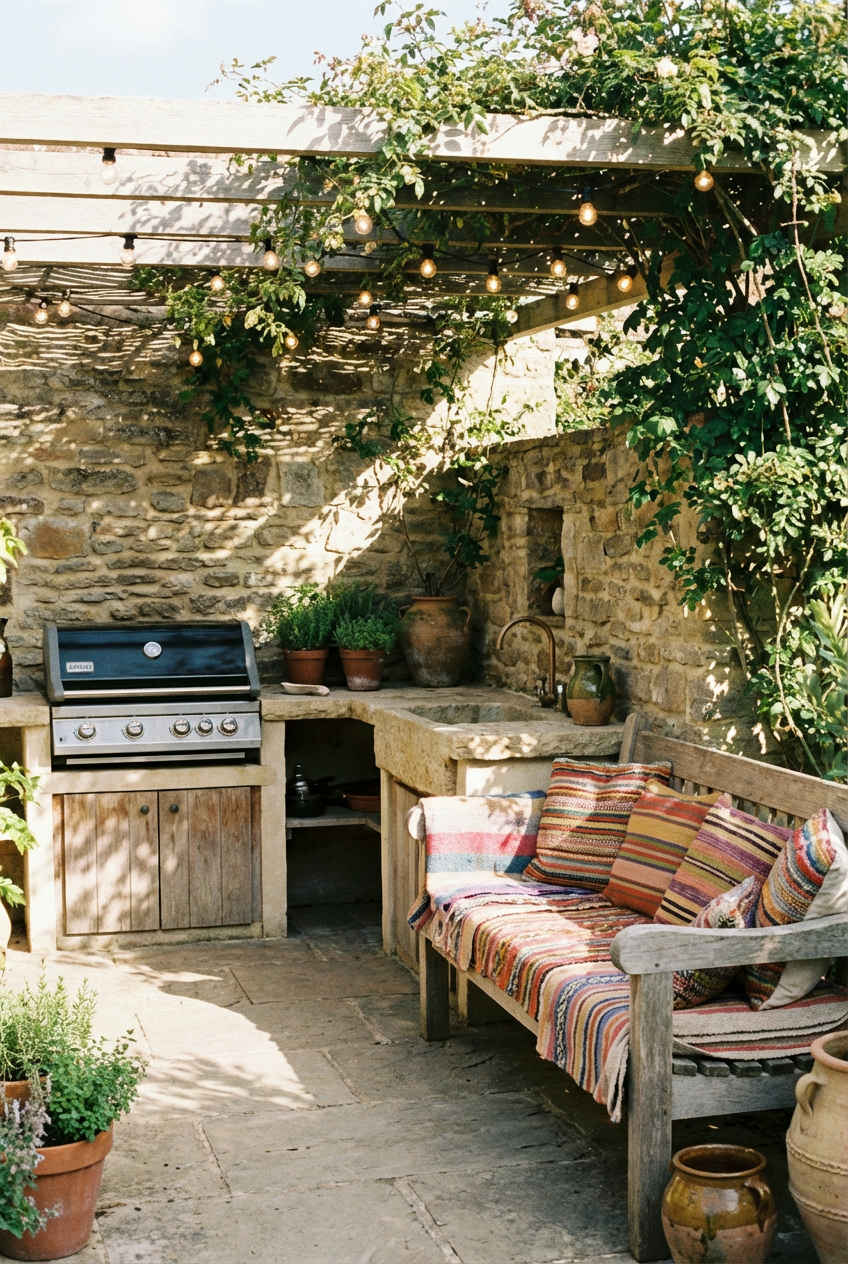 Outdoor Kitchen Nook with Built-in Seating 1