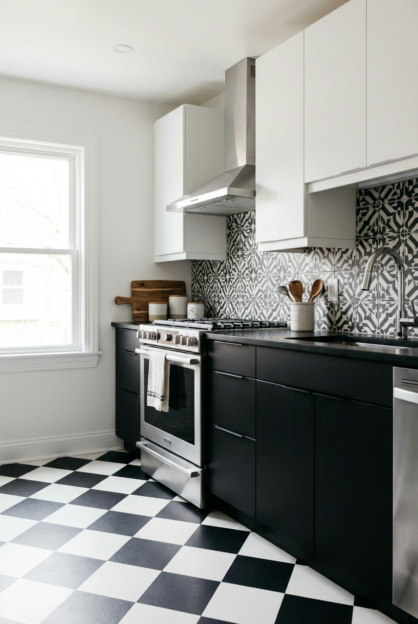 Graphic Black and White Kitchen Ideas 1