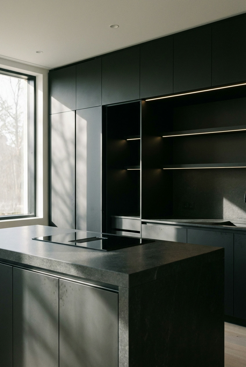 Architectural Black Kitchen with Hidden Storage 2