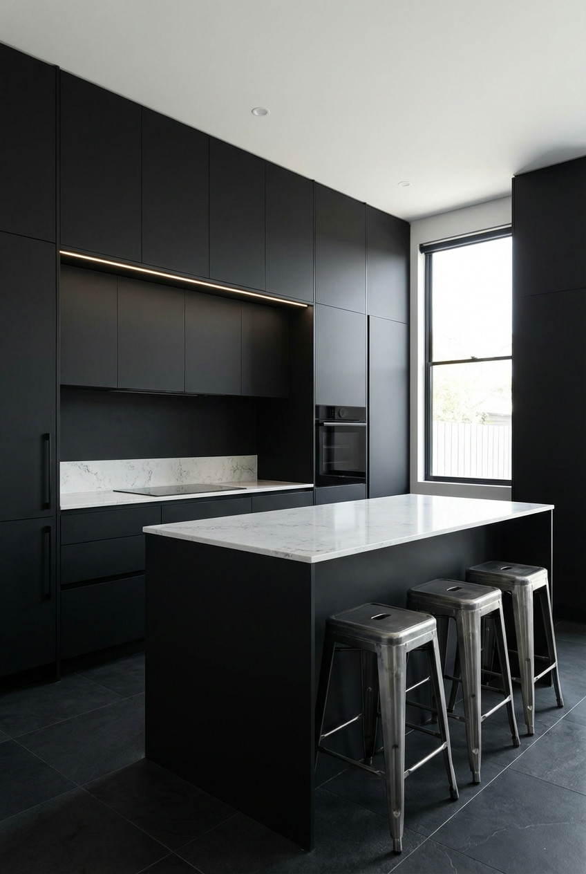 The All-Black Canvas with White Countertops 1