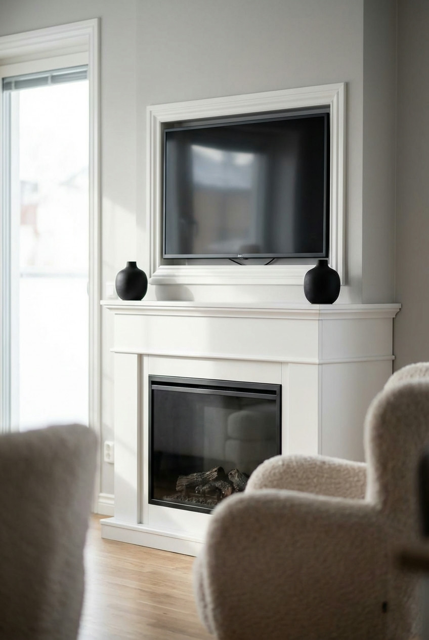 Streamlined TV Above Mantle with Minimal Decor 2