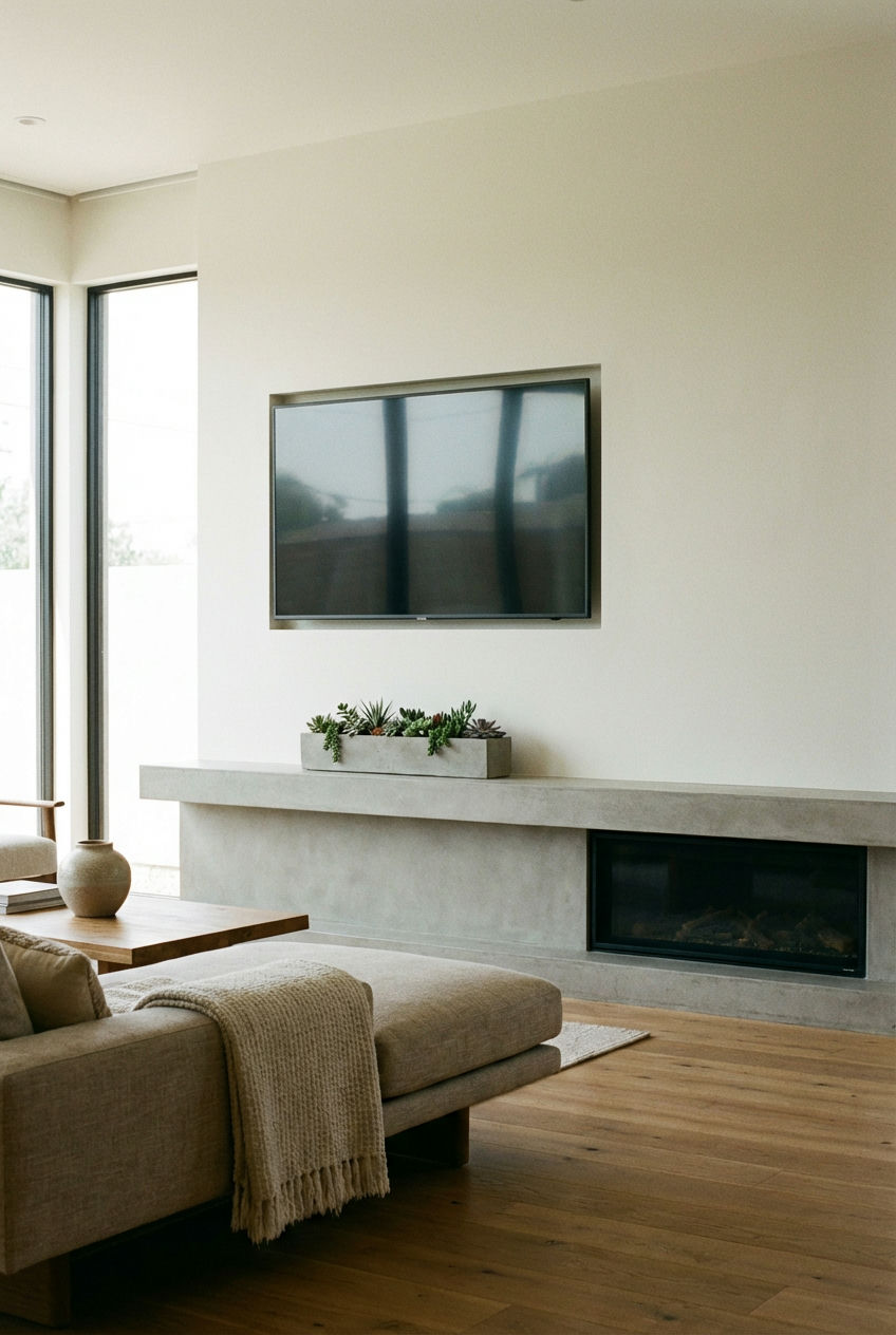 Streamlined TV Above Mantle with Minimal Decor 1