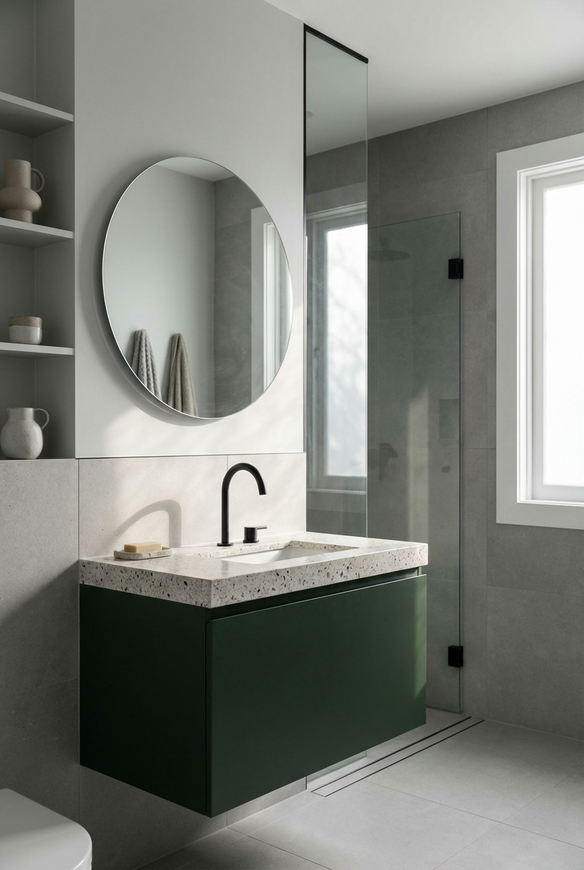 Forest Green Vanity with Terrazzo 1