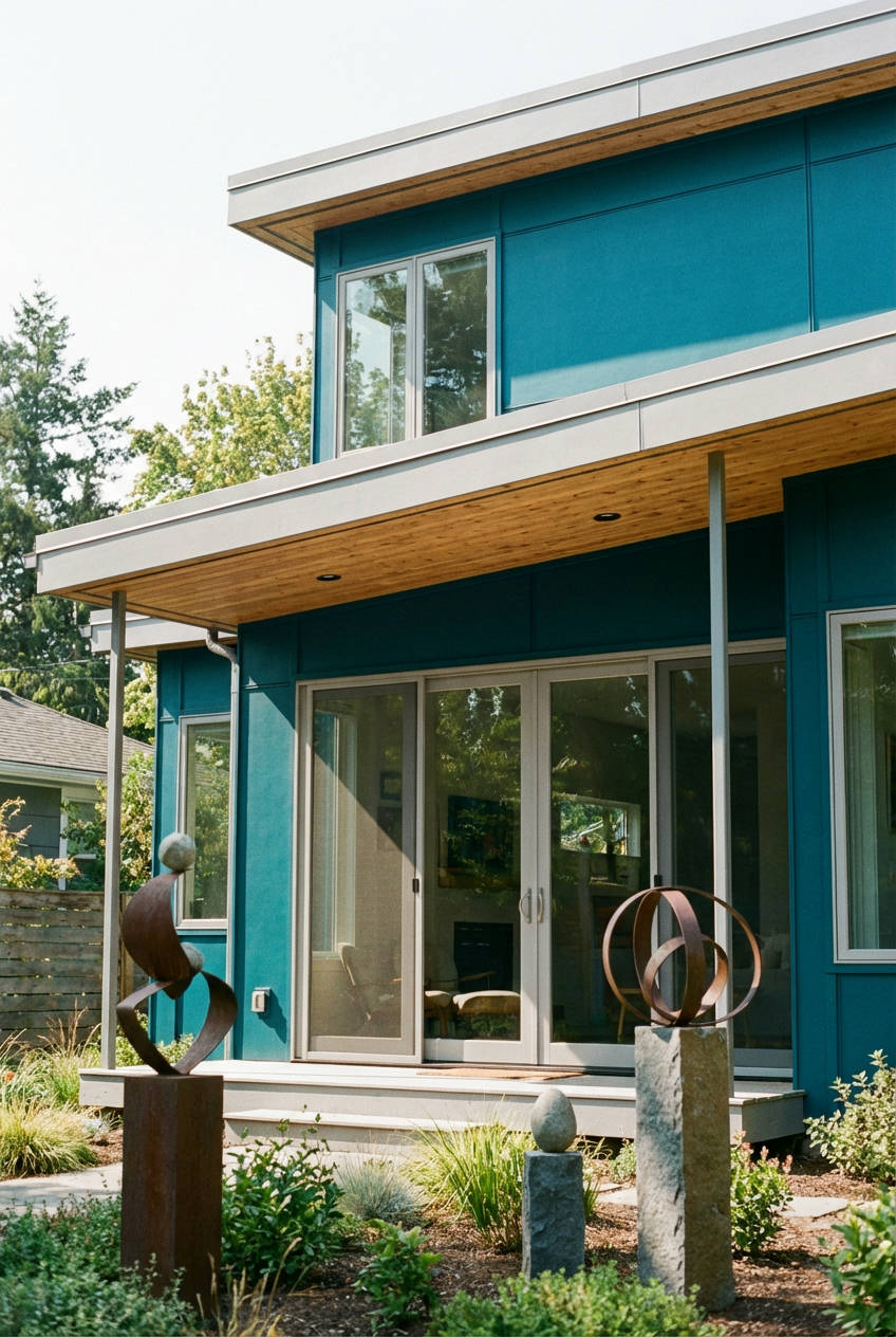 Deep Teal with Crisp Gray and Natural Wood 2