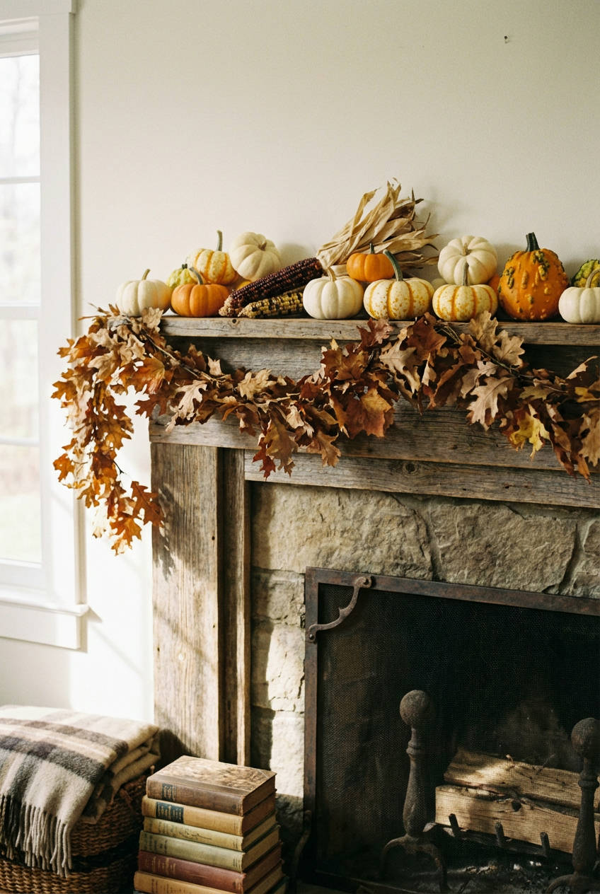 Cozy Fall Harvest Mantle 1