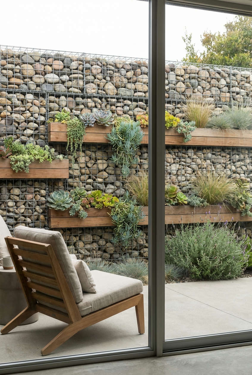 Gabion Wall with Planters 1