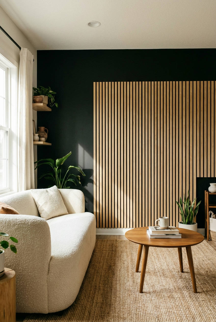 The Statement Black Wall with Natural Wood Accents 2