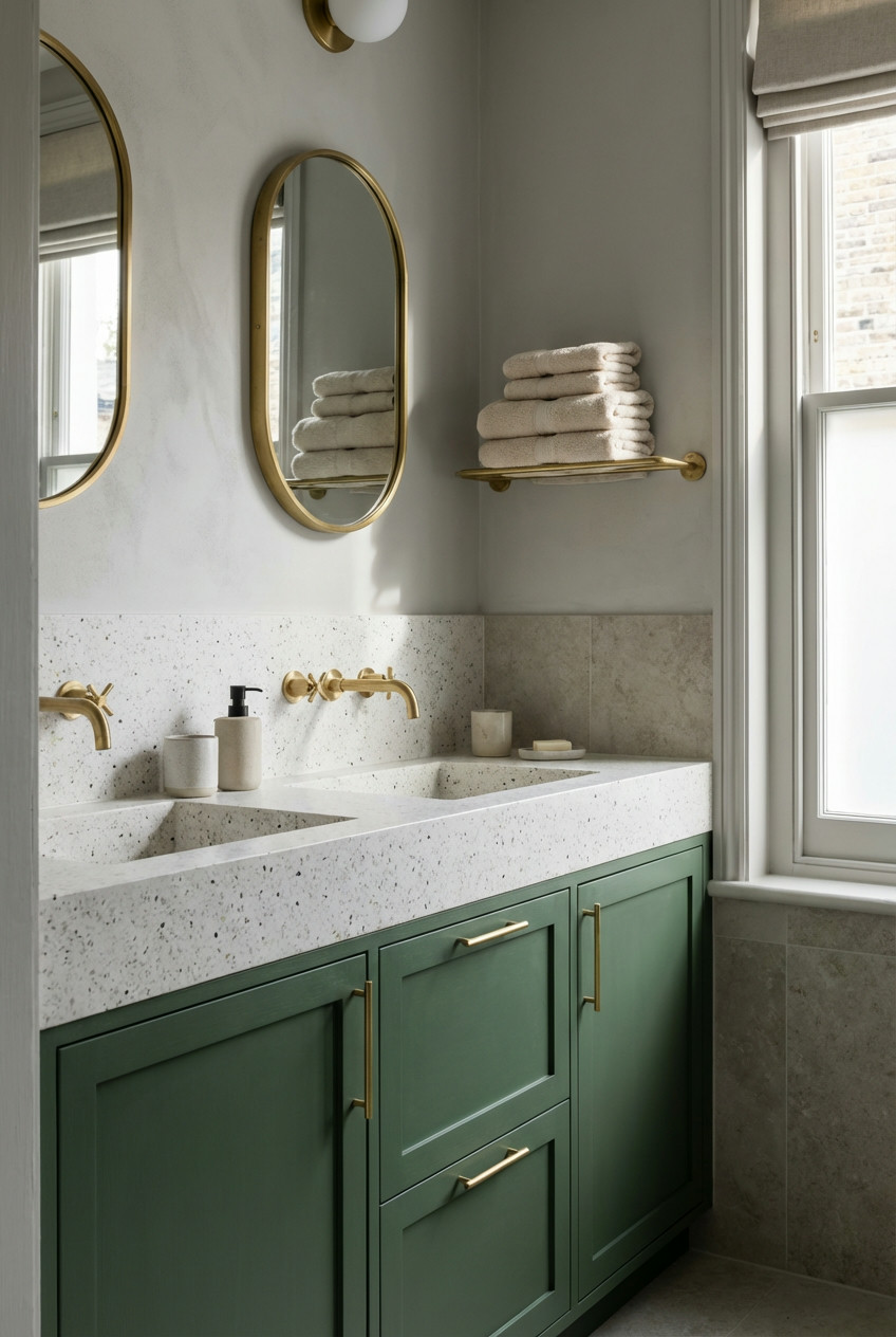 Forest Green Vanity with Terrazzo 2