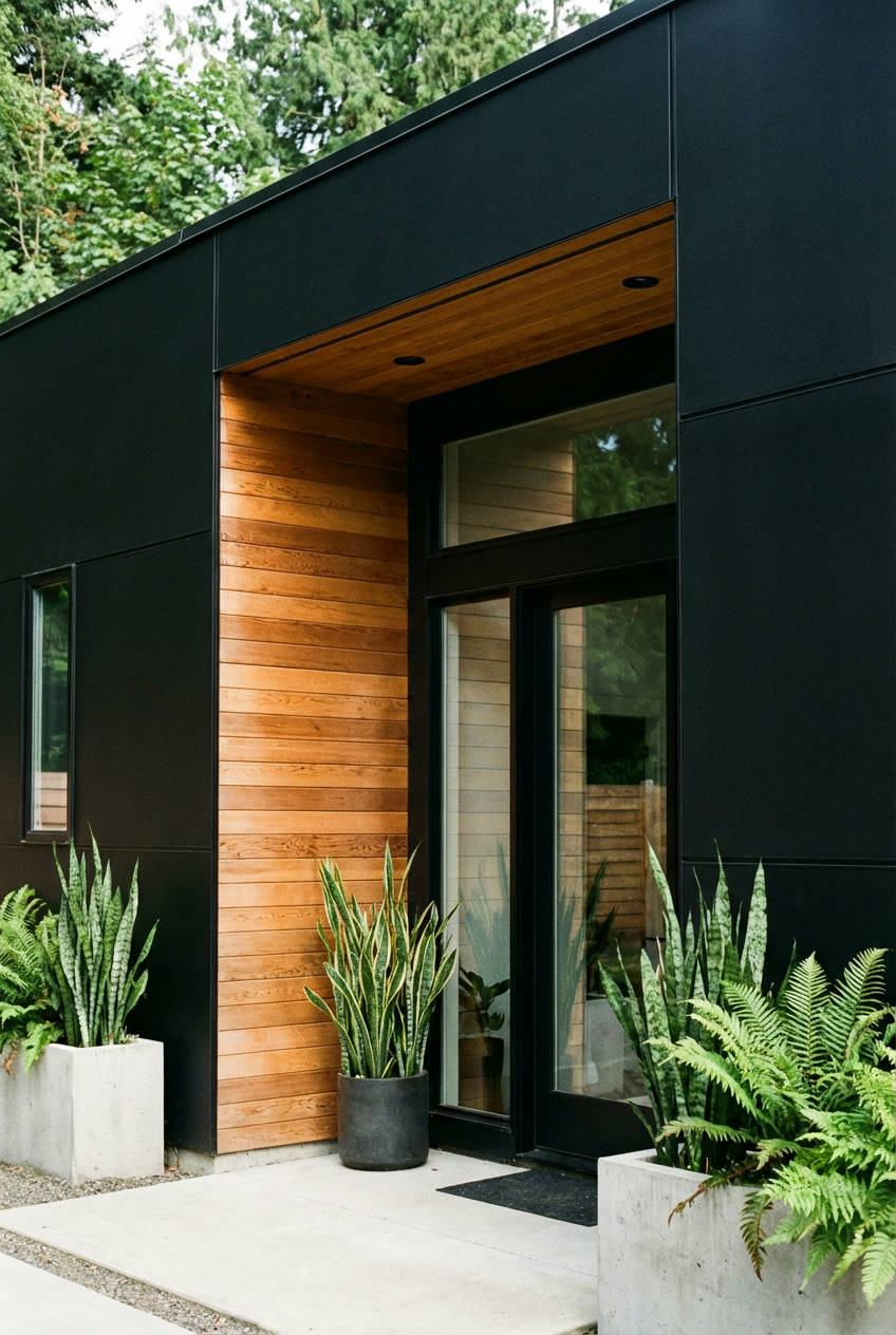 Bold Black with Warm Wood and Greenery 1