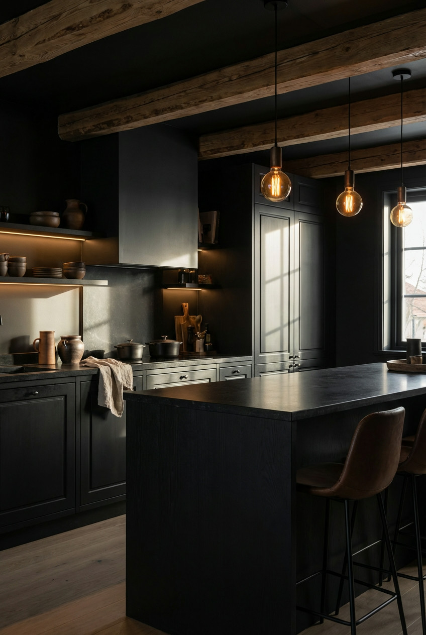 Moody-Black-Kitchen-with-Exposed-Wood-Beams-1.webp