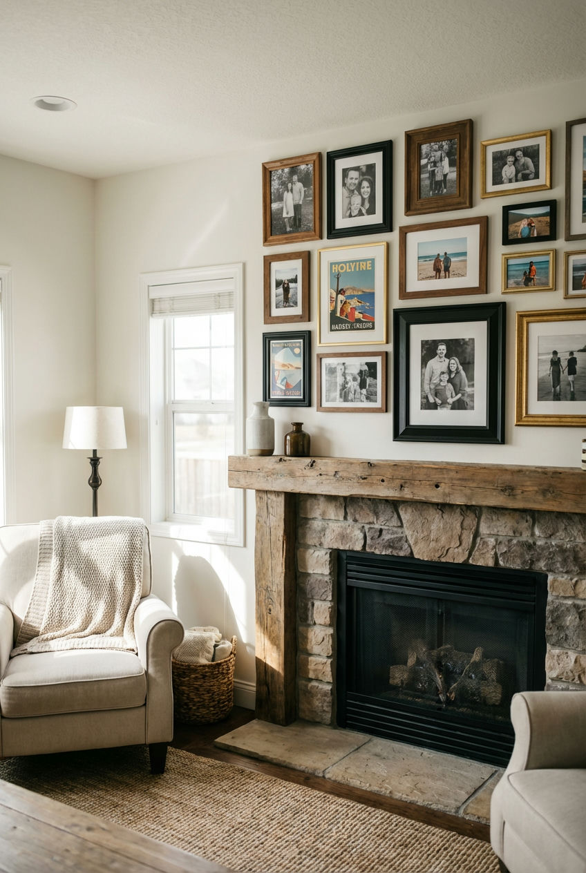 Eclectic Gallery Wall Above Mantle 2