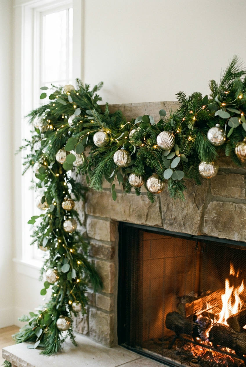 Elevated Holiday Fireplace Decor 1