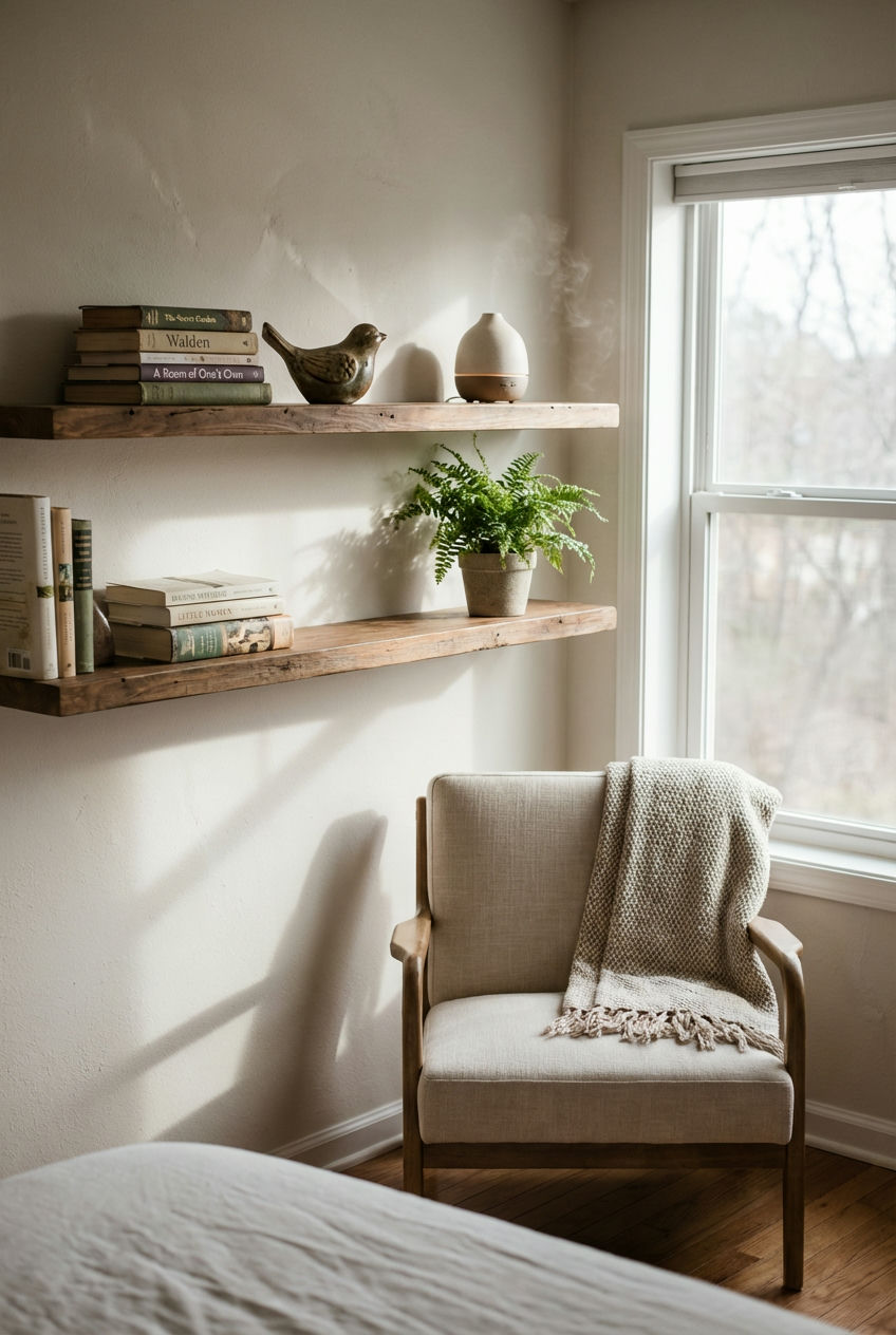 Floating Shelves with Curated Objects 2