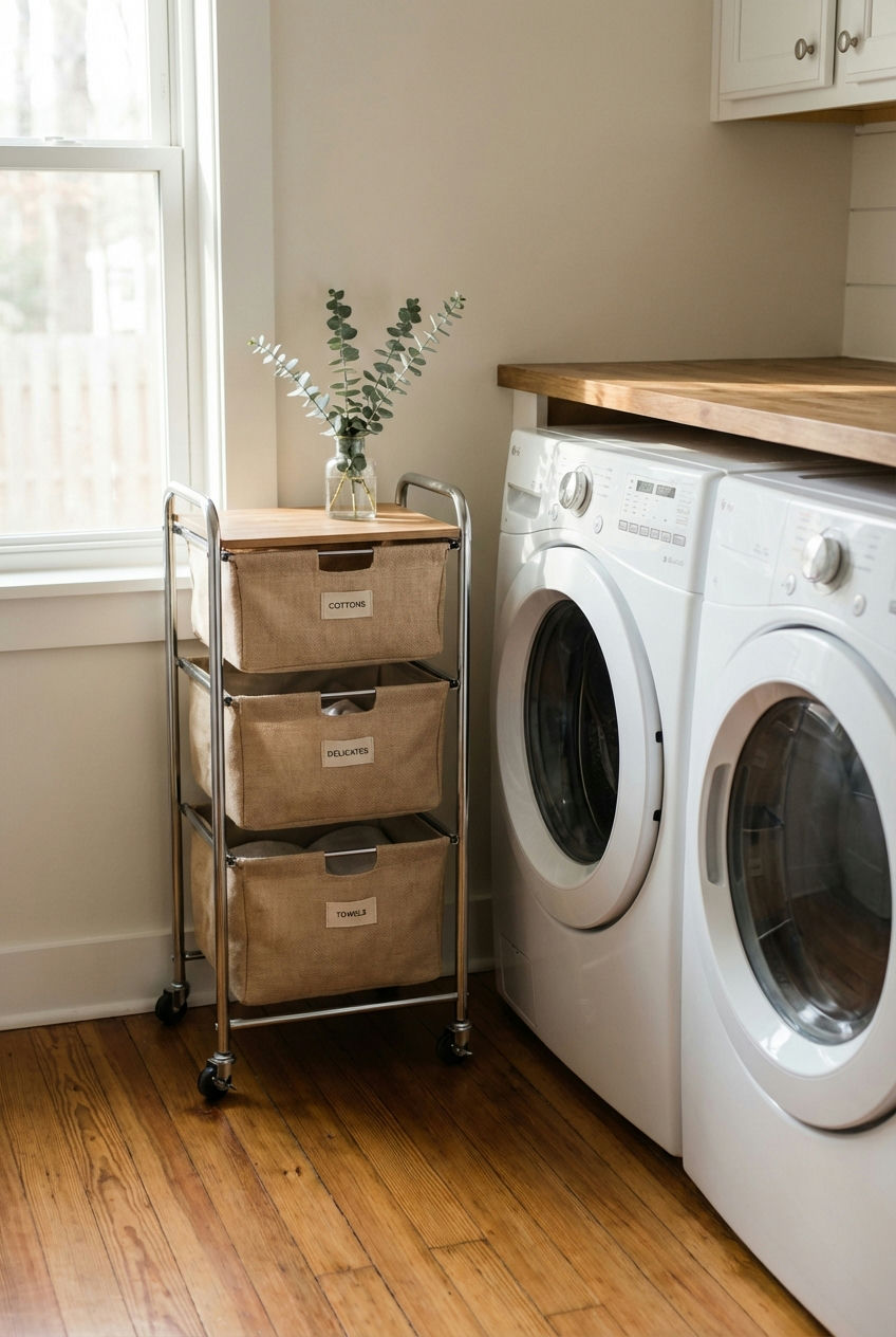Rolling Laundry Carts with Multiple Baskets 1