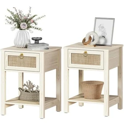 SICOTAS Farmhouse 1-Drawer Rattan Nig...