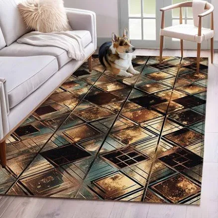 Brown Teal Geometric Area Rug 4x6 FT,...