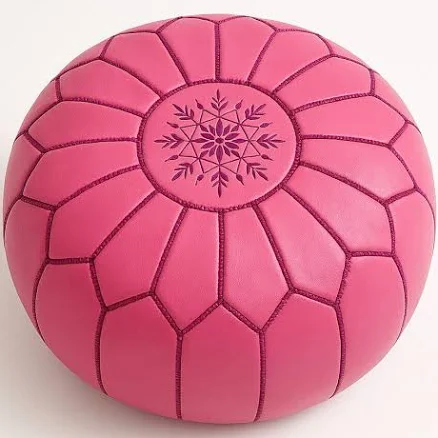Pink Leather Round Ottoman