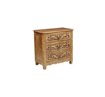 Solid Wood 3-Drawer Carved Nightstand...