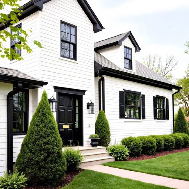 45 Best White Exterior Homes With Black Trim (Simple but Stylish)
