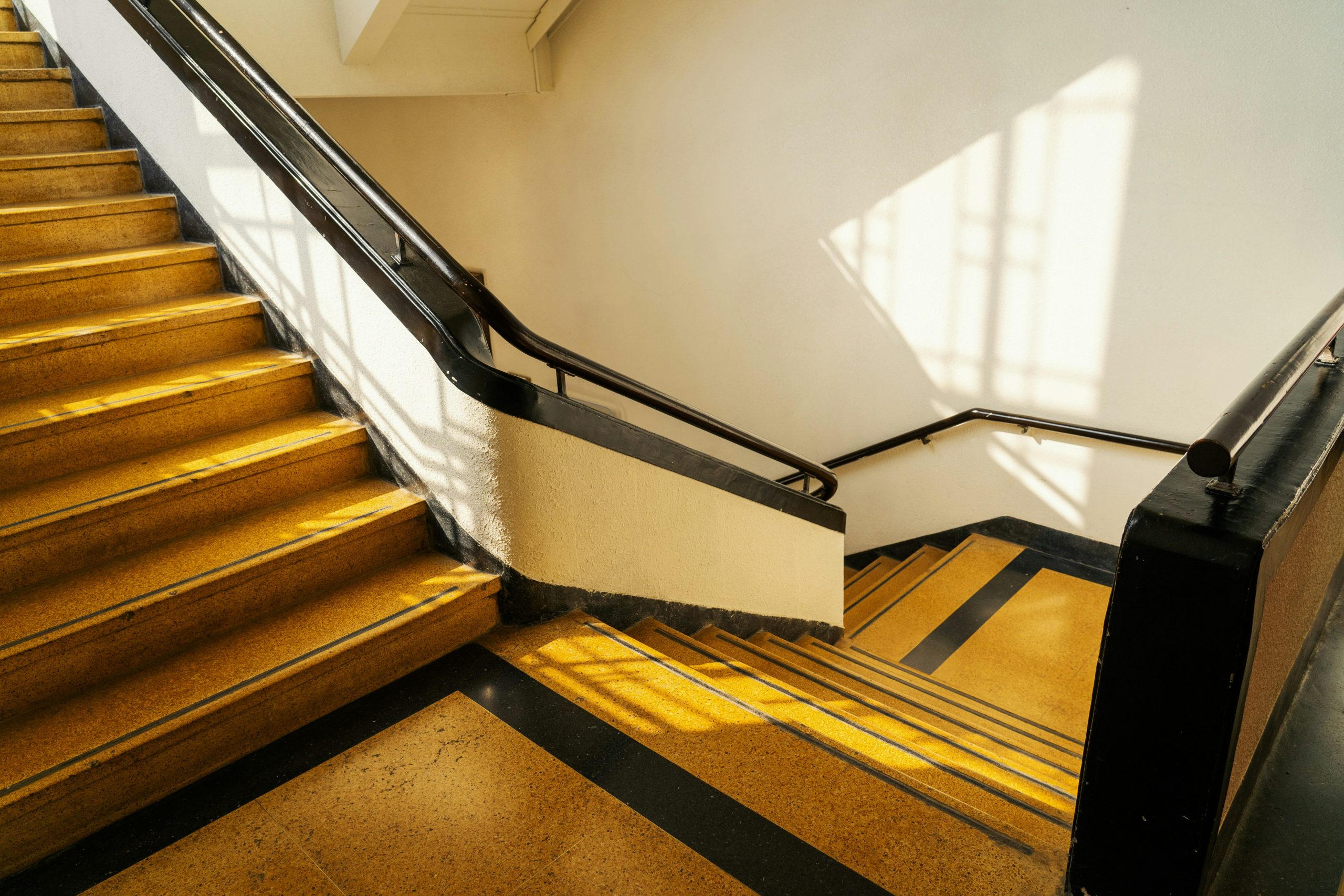 a set of stairs leading up to a window