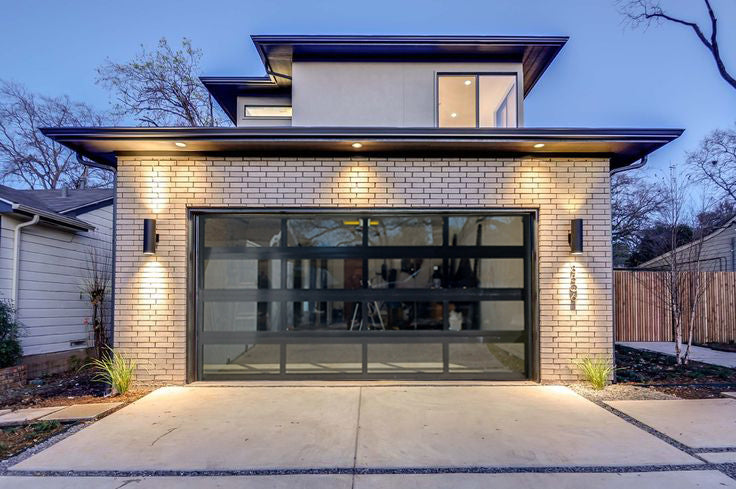 16 FT Wide By 8 FT Tall Full View Garage Door Matt Black Finish With C