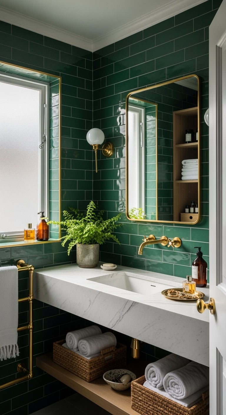 23 Inspiring Dark Green and Gold Bathroom Ideas