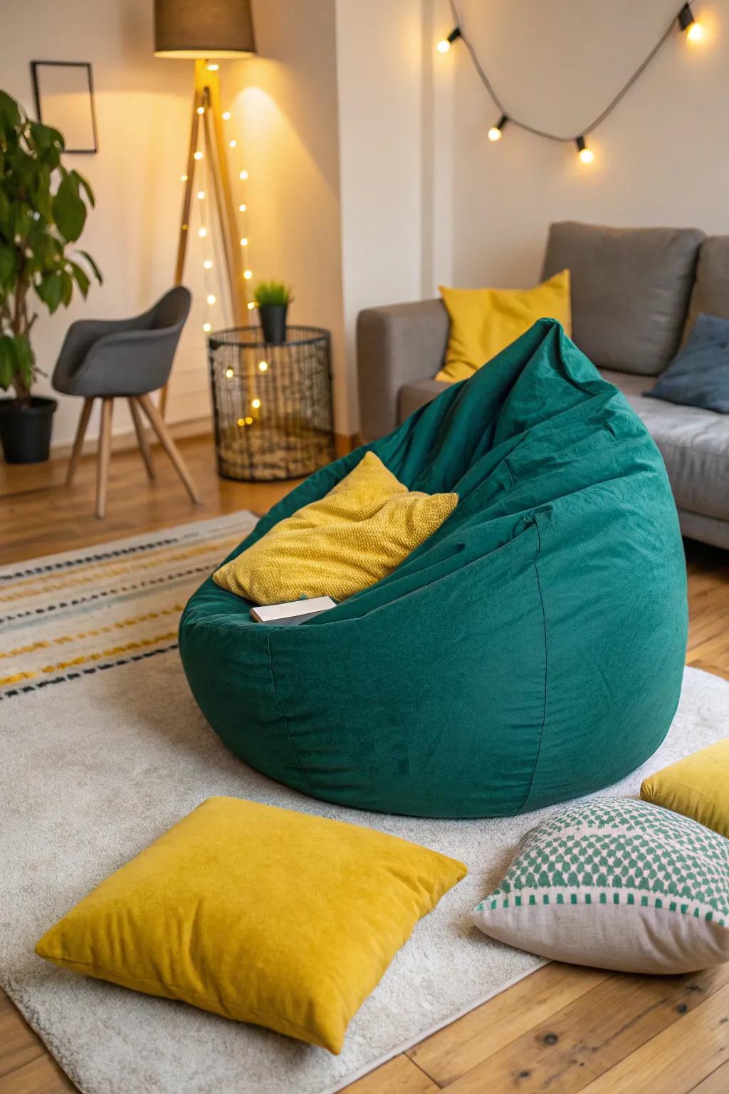Aesthetic Room With Bean Bag Giant Corduroy Bean Bag Sofa With Armrest Pillows, Aesthetic Cloud Chair
