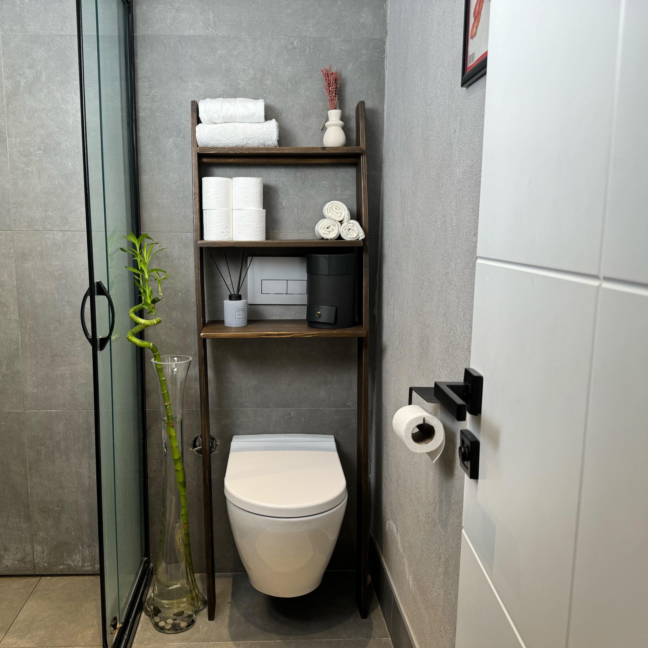 Bathroom Shelf Washroom Hanger Bathroom Shelves Storage, Over The Toilet Ladder Shelf, Wooden