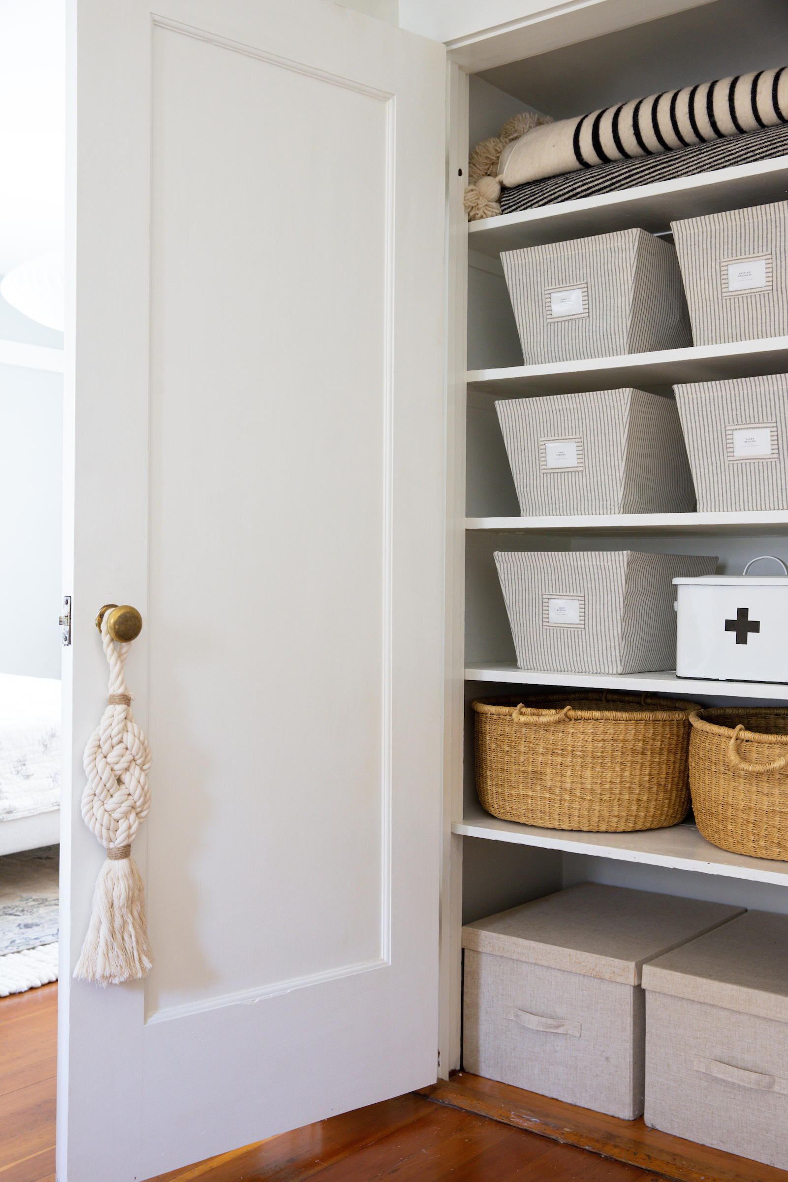 Cupboard Storage Solutions Blanket Closet Storage Tiny Changes: A Linen Closet Refresh Shira Gill Edit, Organize,