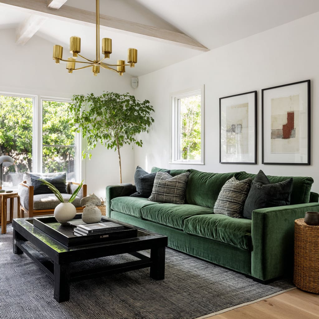 Dark Green Sofa Living Room Ideas: Planned Look, Not Heavy