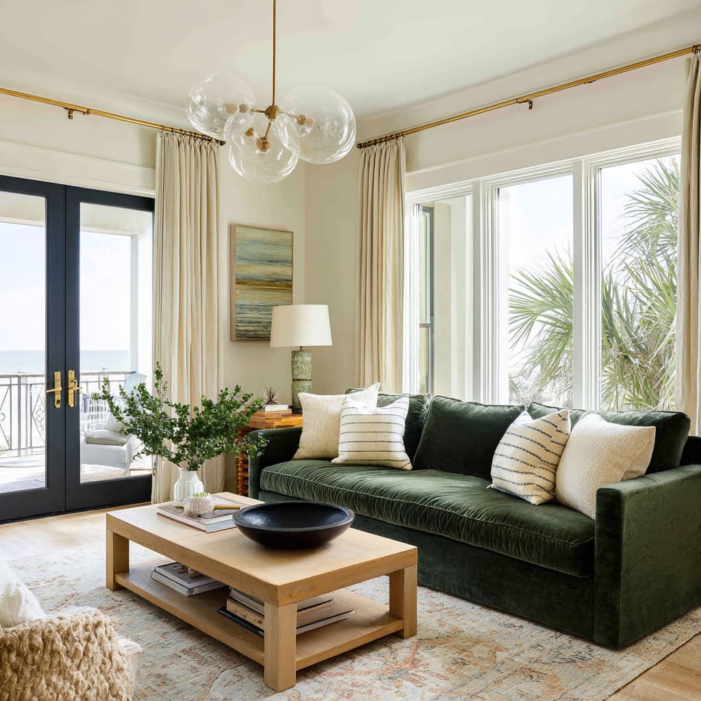 Dark Green Sofa Living Room Ideas: Planned Look, Not Heavy