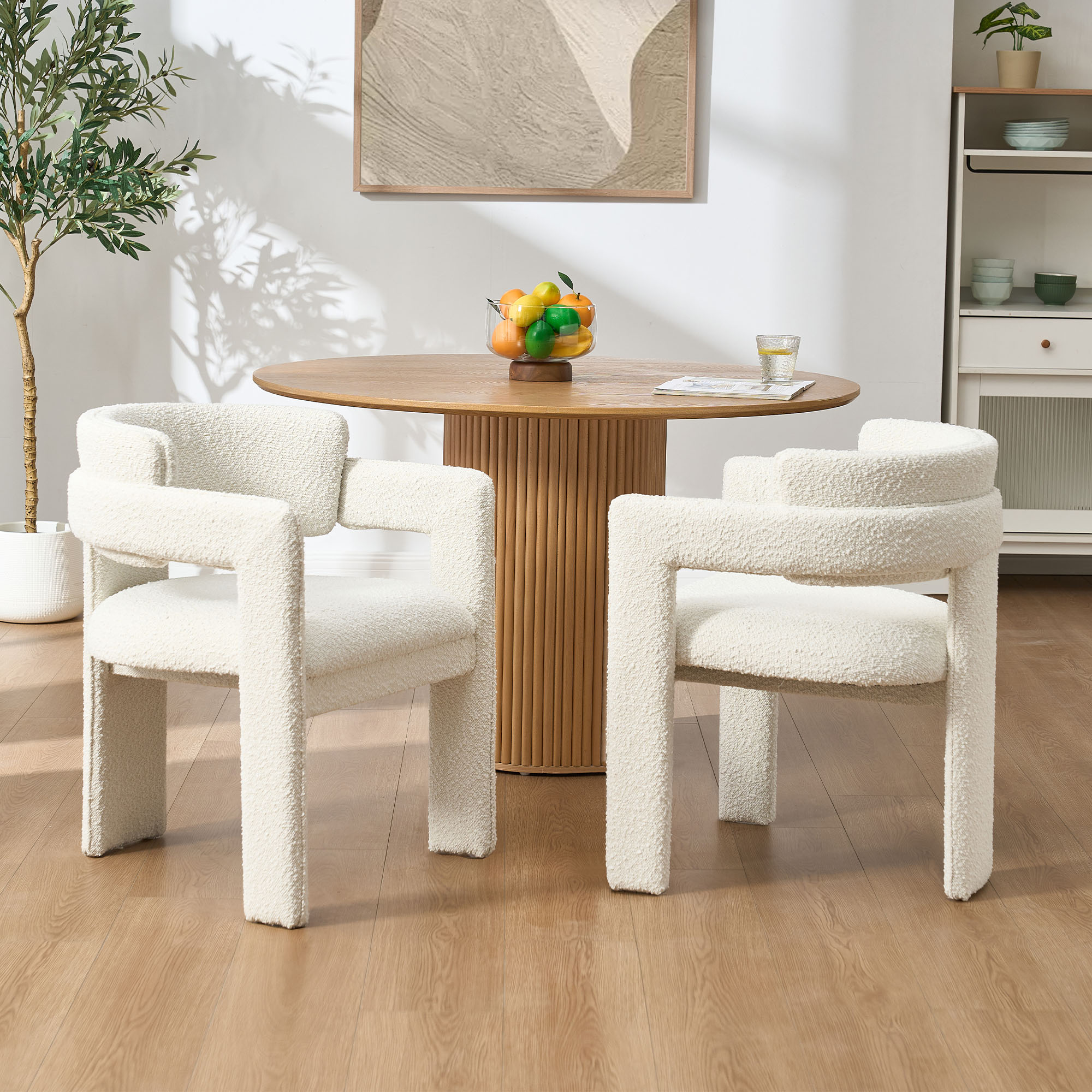 Daya Lane Violet Dining Chair, Fur Beige Upholstered Chair with Curved Backrest, 3.5' Cushioned Seat, Ready-to-Use Barrel Chair, Contemporary Style