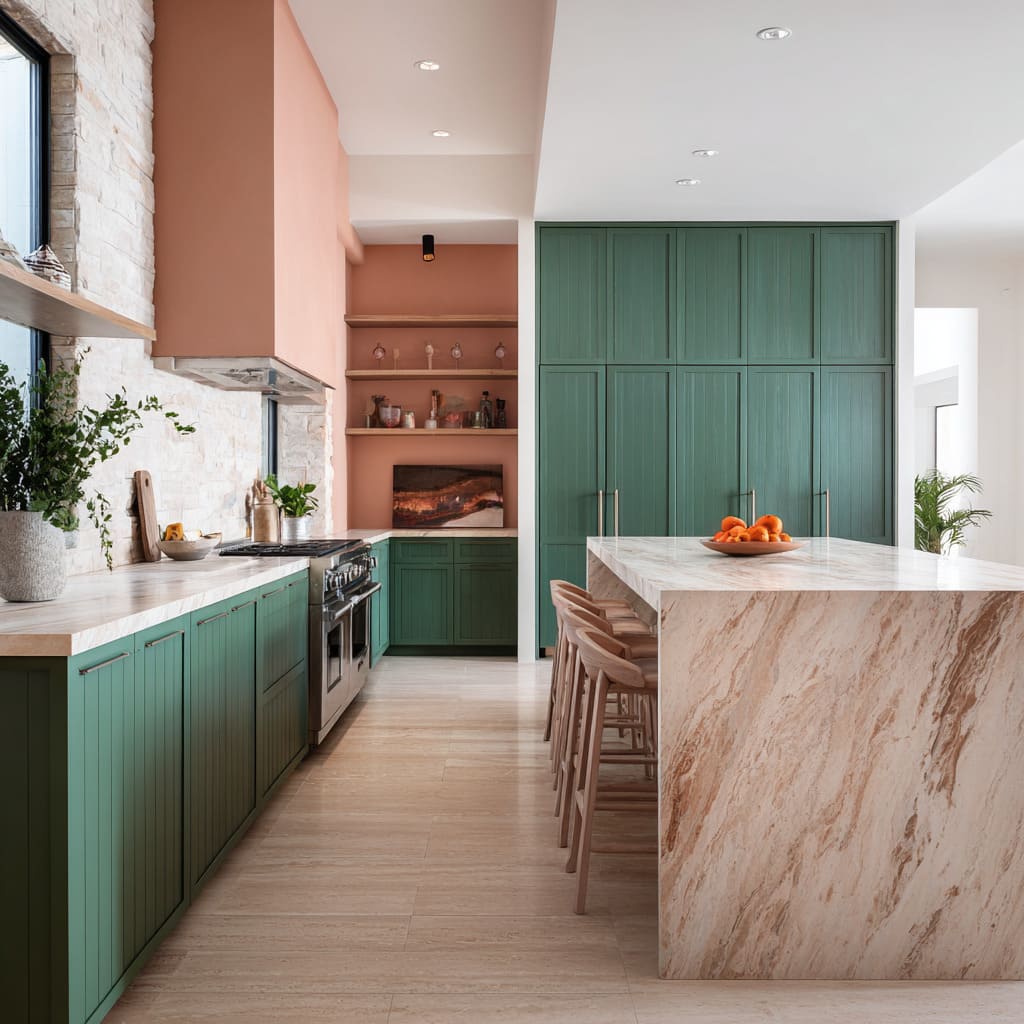 Design Strategies For Green and Terracotta Kitchen Design