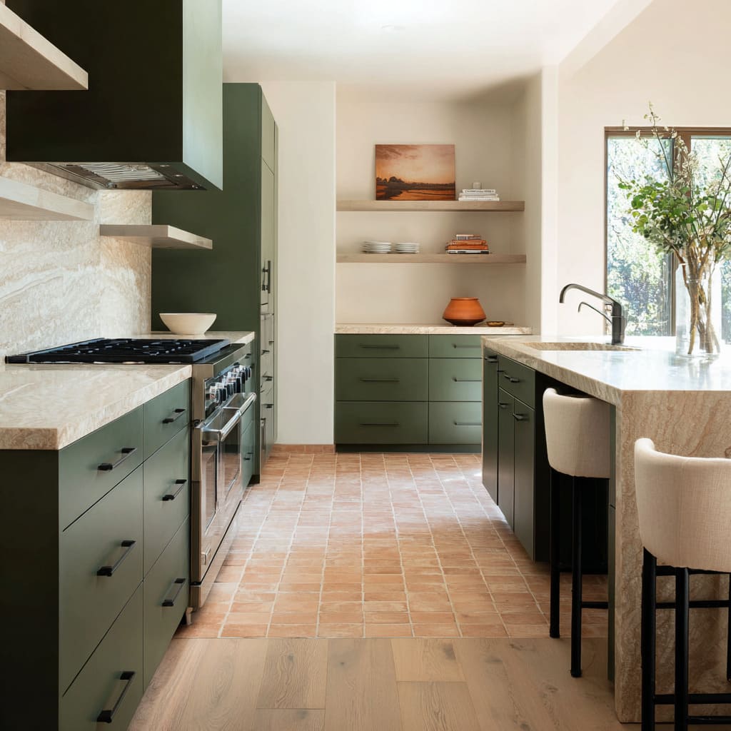 Design Strategies For Green and Terracotta Kitchen Design