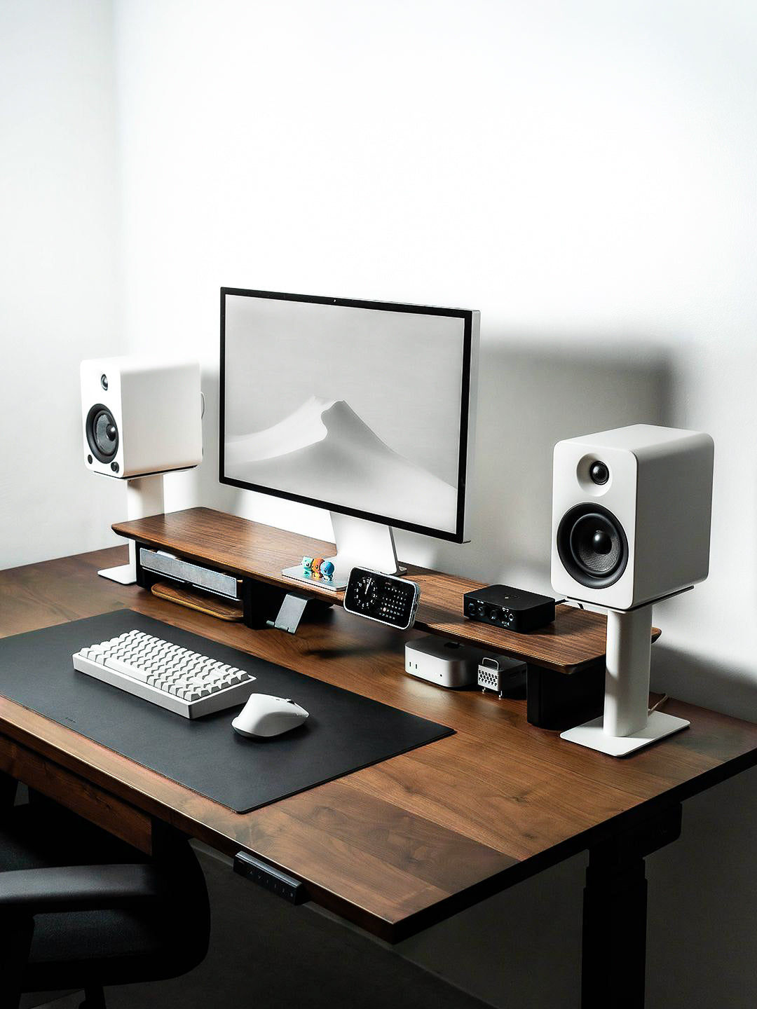 Desk Shelf Dual Monitor Stand Riser | Walnut Wood | Large