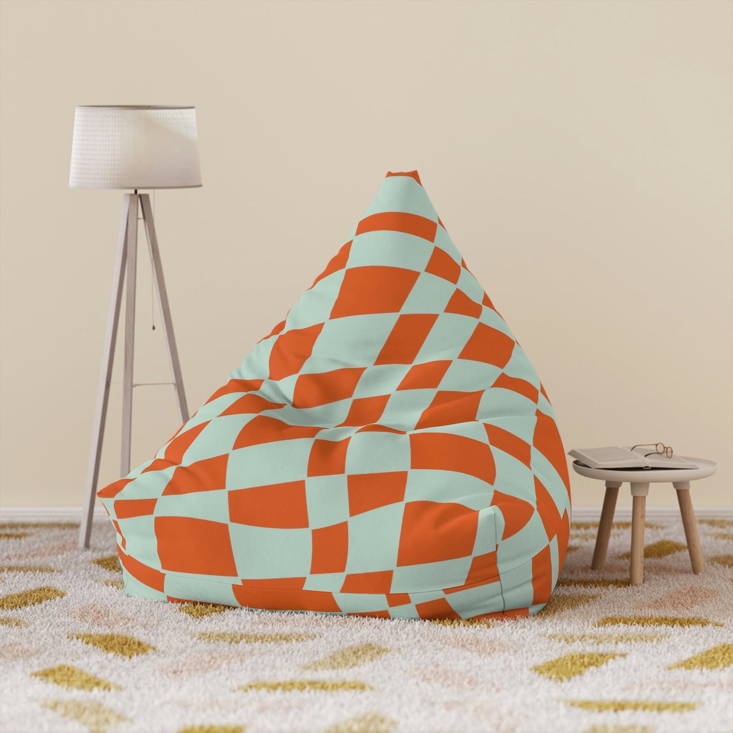 Flower Chair Icon Kingston Bean Bag, Checkerboard Pink, Woven Fabric Suitable For Indoor Outdoor Use, Large