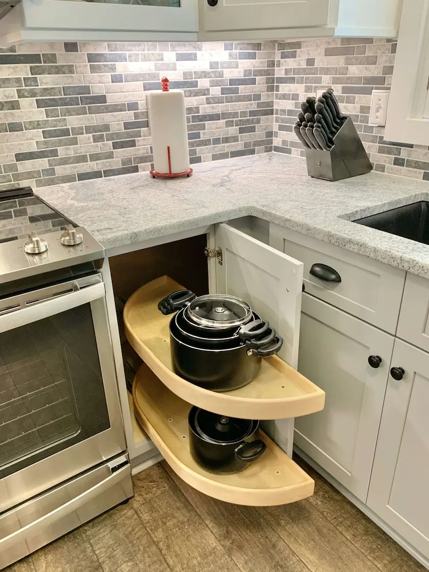 How to Organize a Corner Cabinet | Lazy Susan Corner Cabinet