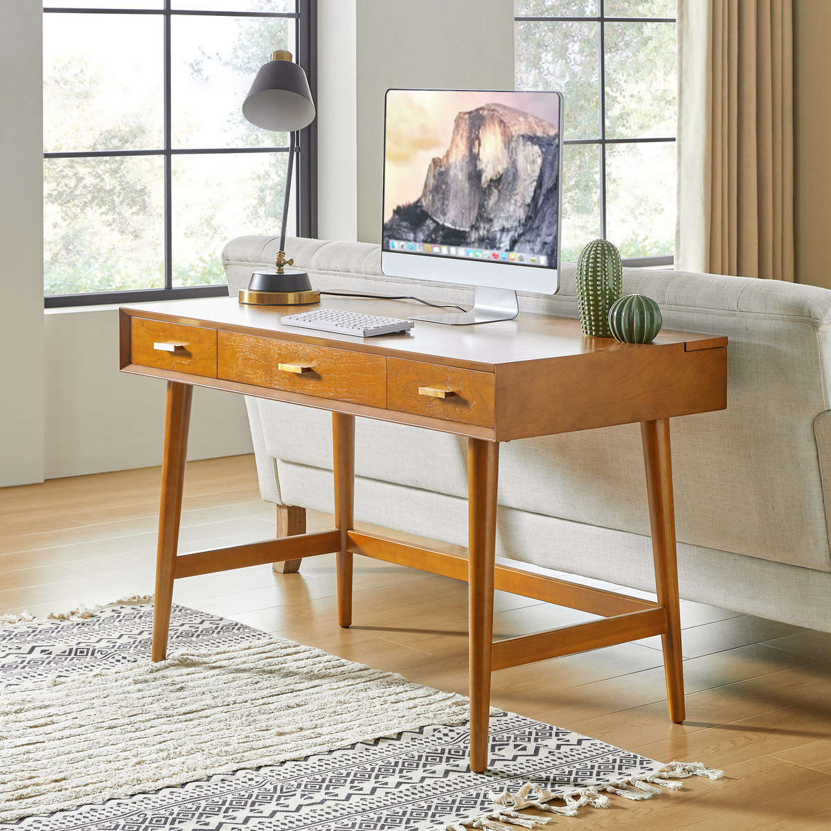 HULALA HOME Trevor Mid-Century Modern Office Desk, Walnut