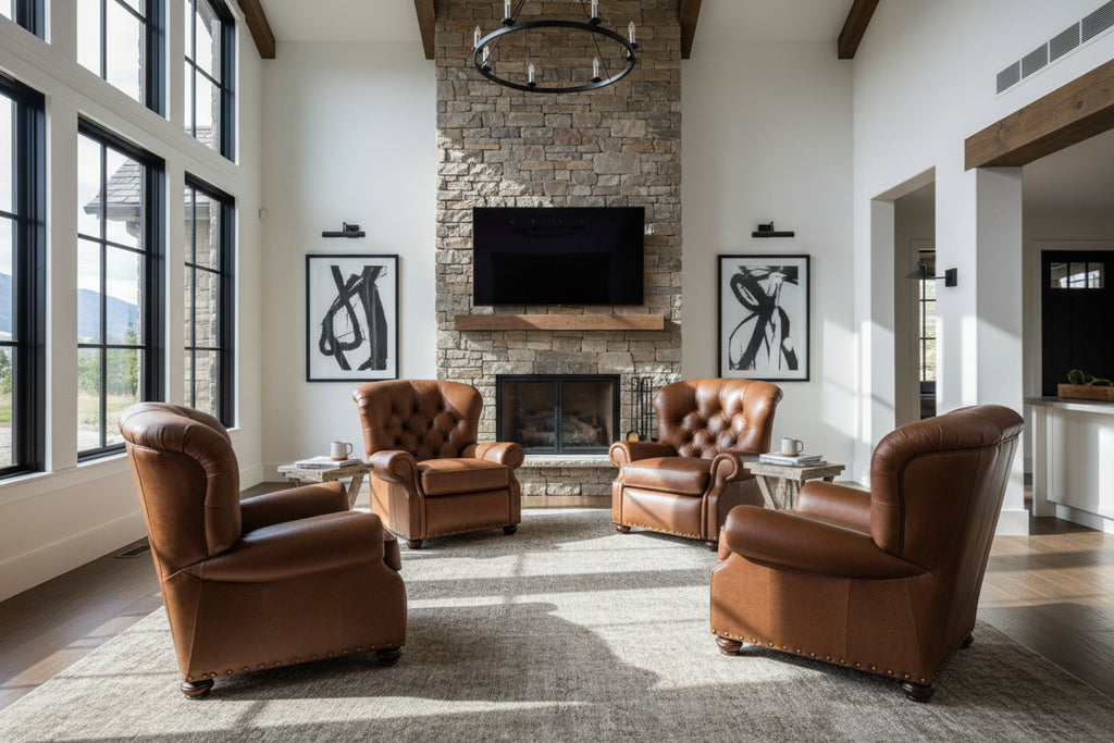 Leather Furniture Best Made Leather Recliners Oakley XL Full Grain Leather Recliner Dark Red, Luxury Western,