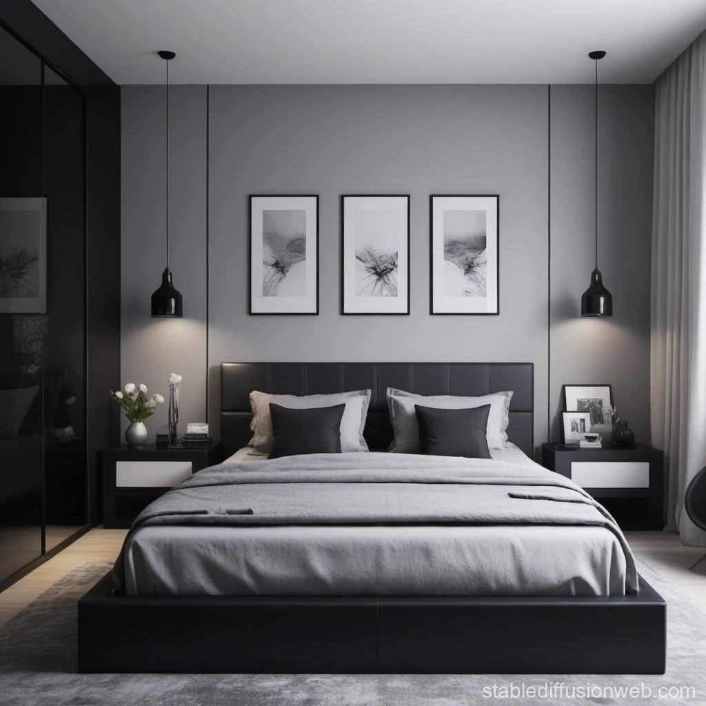 Modern Black and Grey Bedroom with Stylish Furniture | Stable Diffusion Online