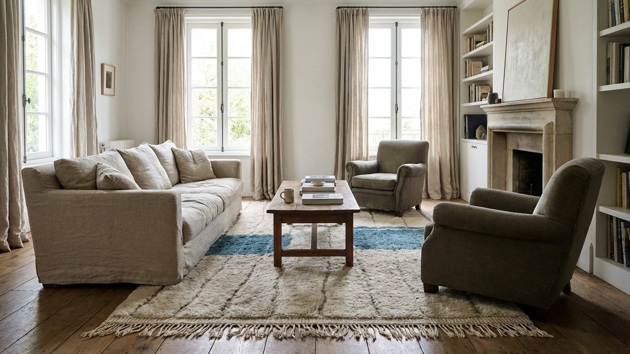 Moroccan Rug Handmade Wool 7x10 - Ivory Neutral Blue Modern… | Moroccan Carpet