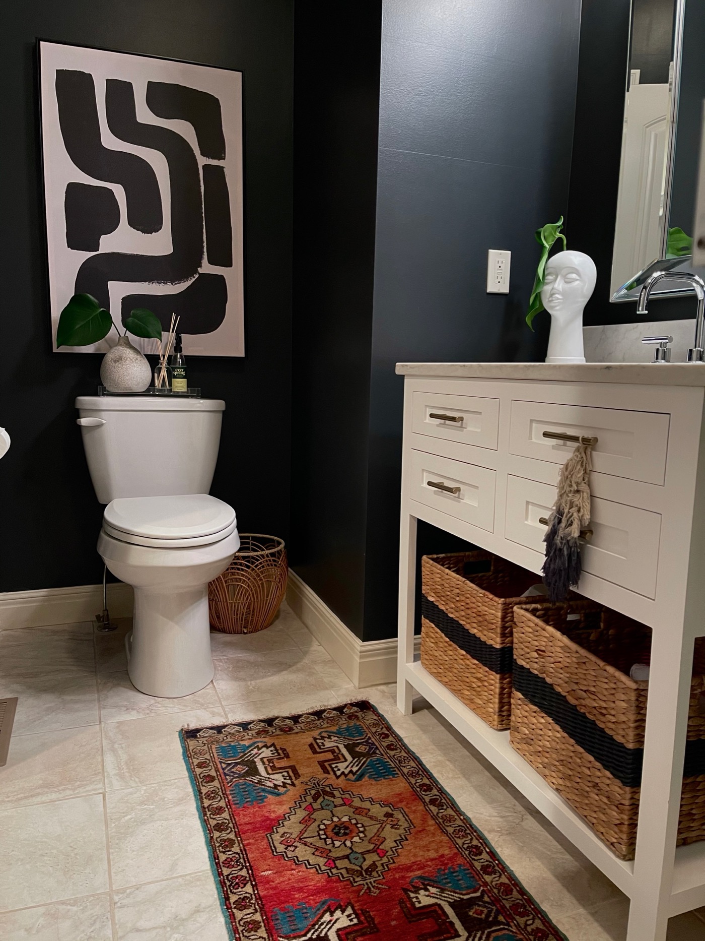 Painted Black Powder Bathroom Mini Makeover - Life Love Larson