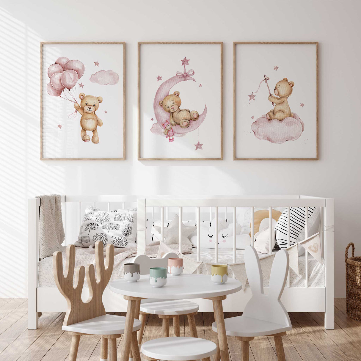 Pink Baby Prints For Nursery Nursery Decor Girl Wall Art, Bear Nursery Print, Pink Nursery Art