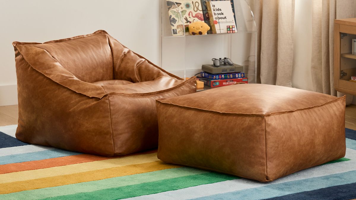 Sofa Chair Brown Leather Bean Bag Chair Faux Leather Bean Bag Chair Cover (No Filler) Brown