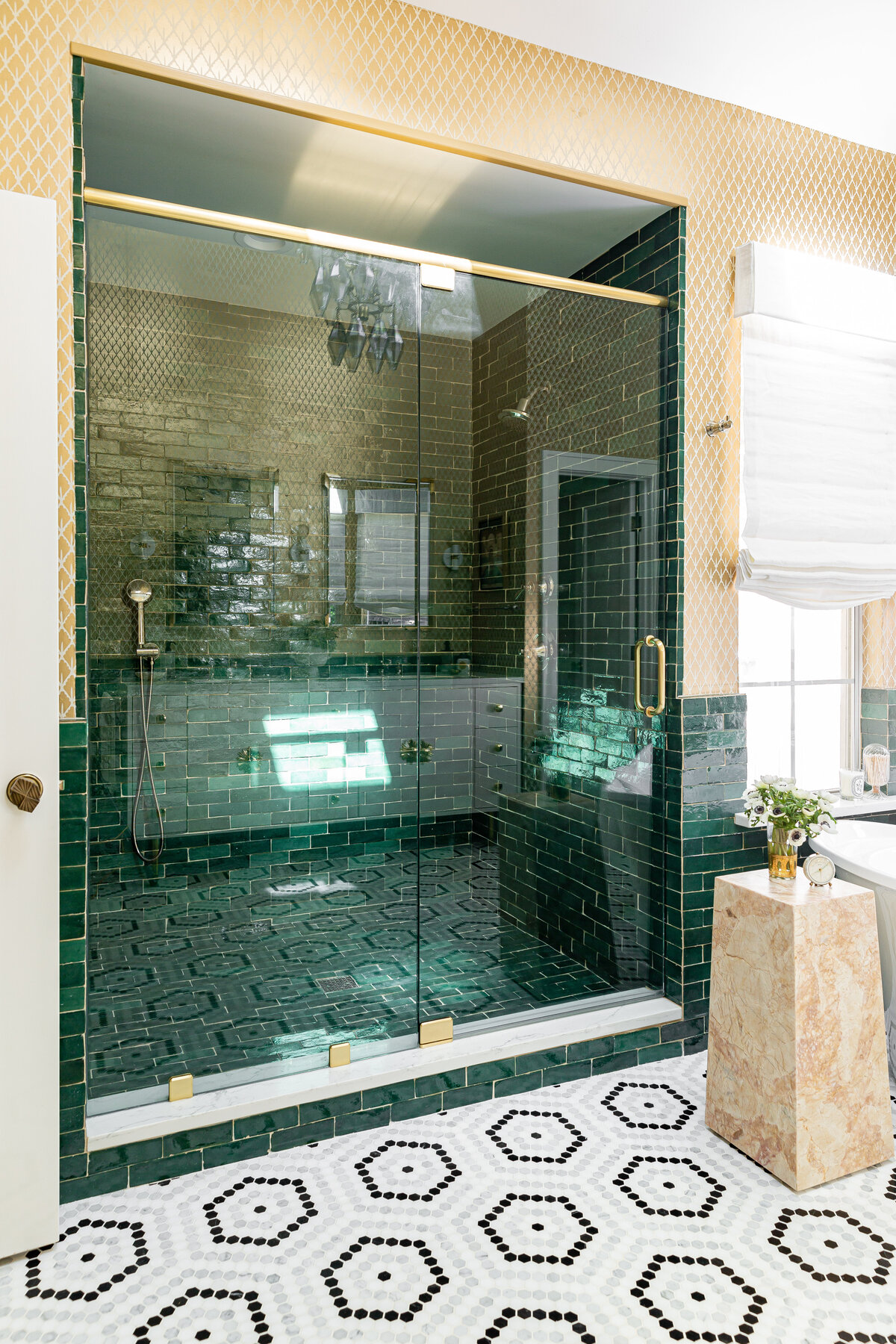 Traveled Art Deco Primary Bathroom | Fort Worth, TX Interior Design