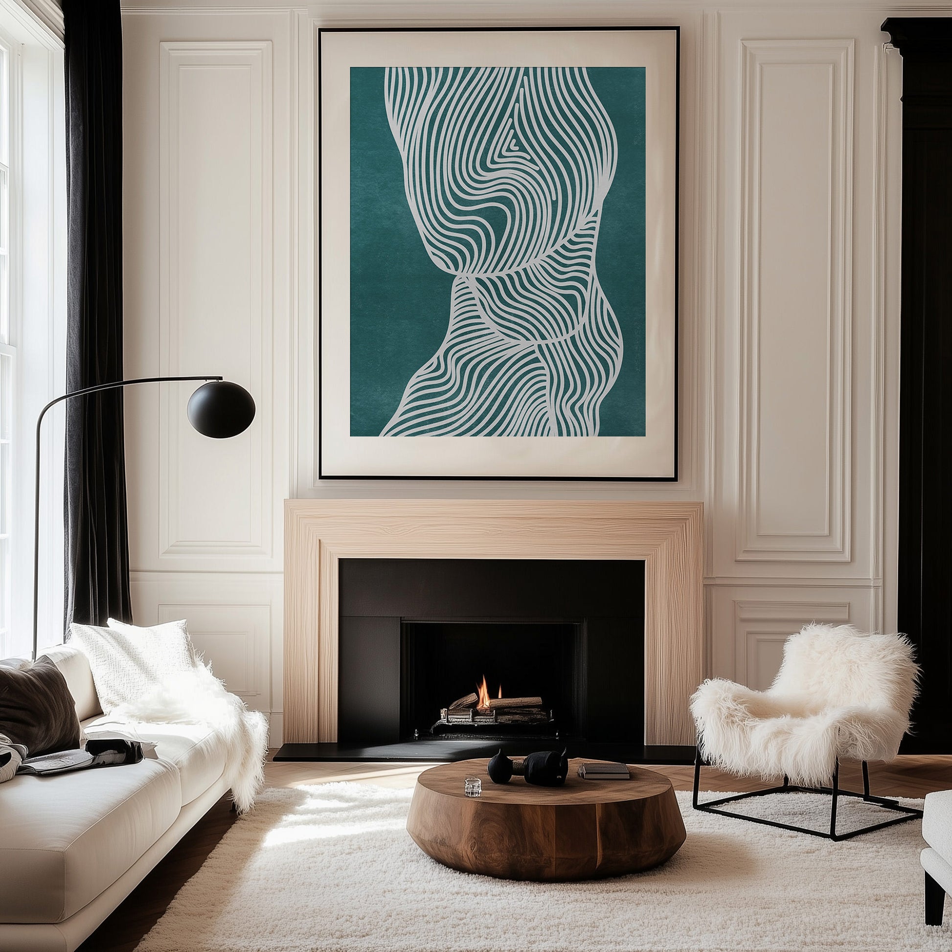 Trendy color of the year 2026 Transformative Teal abstract contemporary lines printable wall art poster