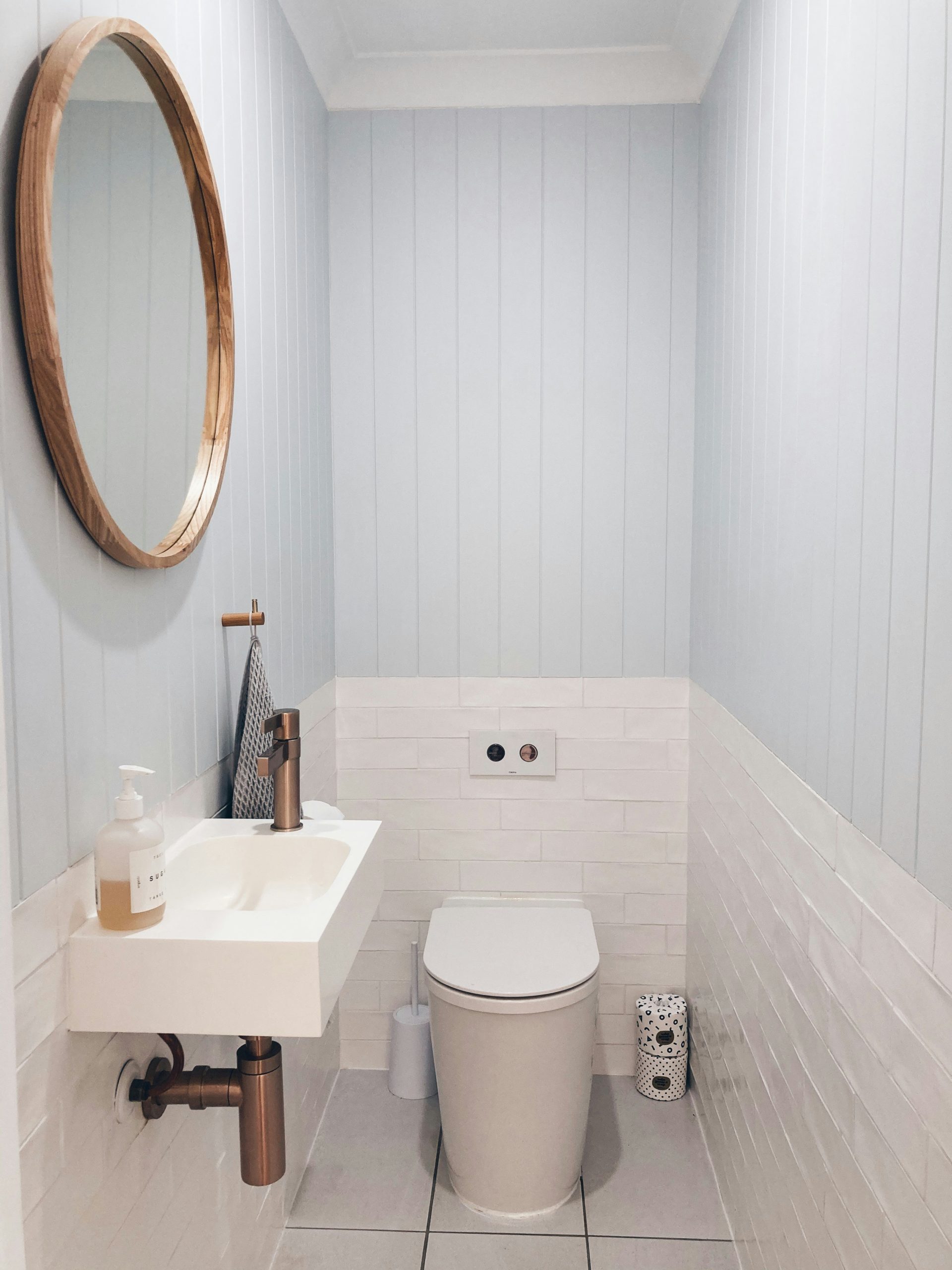 Small powder room toilet.